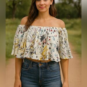 Lucca Cropped Off Shoulder Floral Top XS